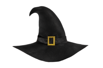 Black witch conical hat on isolated transparent background. Halloween decor