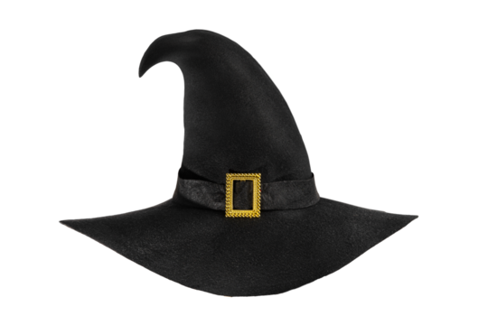 Black witch conical hat on isolated transparent background. Halloween decor