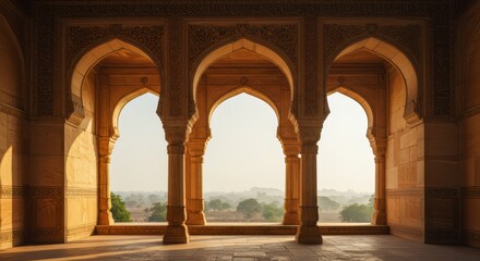 Heritage in Stone &ndash; Ornate Pavilion Arches with Landscape Backdrop