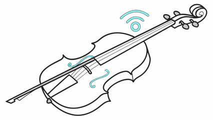 Obraz premium Outline drawing of a violin with a bow and a wifi symbol above it on a white background art