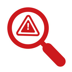 Magnifying glass with a caution sign representing danger or warning	
