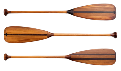 Wooden rowing oars resting against transparent background