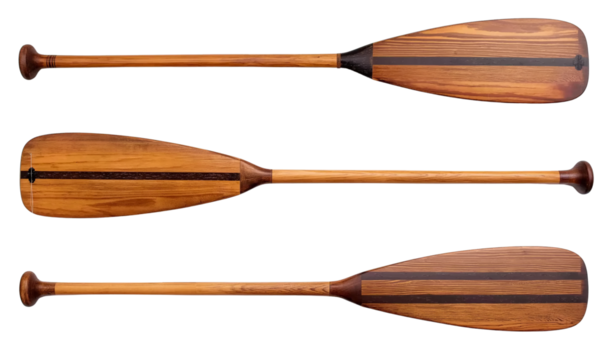 Wooden rowing oars resting against transparent background
