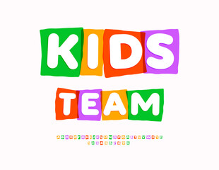 Vector Colorful logo Kids Team. Bright Children Font. Funky Alphabet Letters and Numbers.