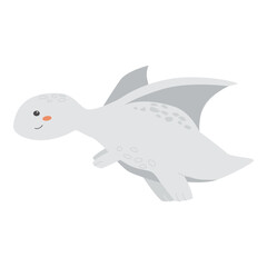 Cute cartoon dinosaur with wings and spotted pattern.