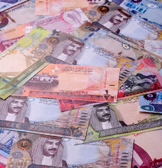 Bahrain paper money, dinar banknotes as currency for exchange or travel. Bahraini money