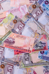 Bahrain paper money, dinar banknotes as currency for exchange or travel. Bahraini money