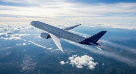 Modern Passenger Jet Aircraft Soaring Through the Sky Above the Clouds