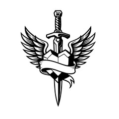 Winged Heart with Sword Vector Illustration