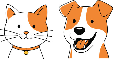 Cartoon cat and dog, cute pet illustration, friendly animal characters, domestic pets, playful design, children’s book style, pet care and adoption concept