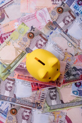 Bahrain paper money, dinar banknotes as currency for exchange or travel. Bahraini money