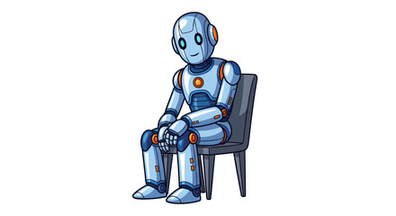 Cartoon Robot Sitting on a Chair, Relaxing with a Calm Expression.