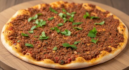 Savory Ground Meat Flatbread Topped with Fresh Herbs Delicious Meal