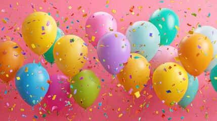 a vibrant birthday background with colorful balloons and confetti on png format and transparent background