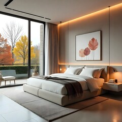 Photorealistic 8K Modern Bedroom Interior with Cozy King Bed & Natural Light