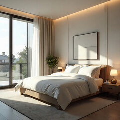 Minimalist Luxury Bedroom Ideas with Wooden Accents and Abstract Wall Art