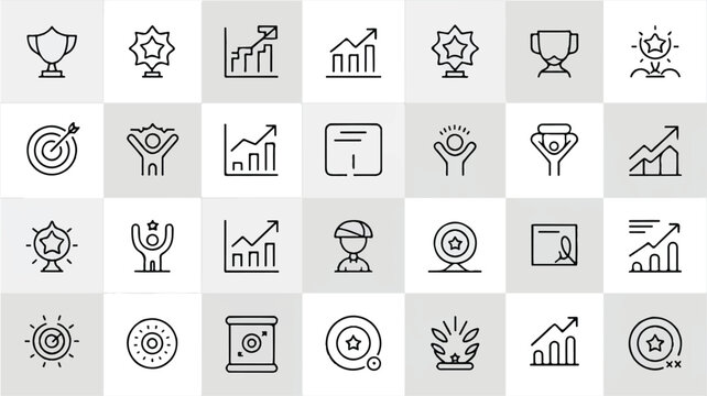 Collection of success related line icons illustrating achievement growth target and recognition for diverse business needs