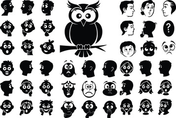 Obraz premium Black Curious Face Silhouette Icon Vector Set Curious Expression Face Icon Black Silhouette Design