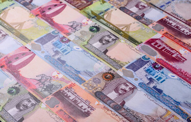 Bahrain paper money, dinar banknotes as currency for exchange or travel. Bahraini money