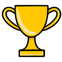 A vibrant vector illustration of a golden trophy cup with two handles, featuring a bold black outline and subtle shading for a playful yet professional design.