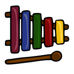 Delightful vector illustration of a colorful xylophone with a mallet, perfect for childrens educational materials or playful designs.