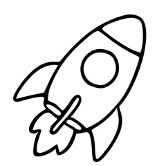A playful vector illustration of a simple, hand-drawn rocket, perfect for childrens books, educational materials, or playful branding.