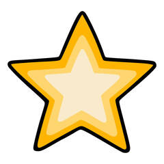A vibrant vector illustration of a stylized five-pointed star, featuring a layered design with shades of yellow and a bold black outline, perfect for playful branding or decorative applications.