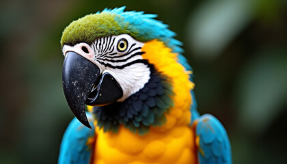 Close-up portrait of a colorful Blue and Gold Macaw parrot
