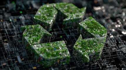 recycling icon waste data management and sustainable industry symbol abstract digital concept network cyber technology and computer background seamless and looped animation