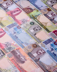 Bahrain paper money, dinar banknotes as currency for exchange or travel. Bahraini money