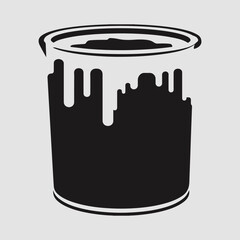 Paint Bucket Single Isolated Graphic Sign Vector Clip Art, Bucket Simple Icon Set Paint Bucket Black Silhouette Graphic Shape