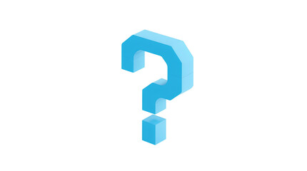3D Pixelated Question Mark – Blocky Light Blue Geometric Symbol Isolated on Transparent Background