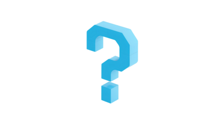 3D Pixelated Question Mark – Blocky Light Blue Geometric Symbol Isolated on Transparent Background