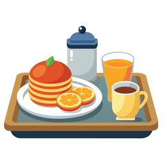 Vector illustration of a delicious breakfast tray with pancakes juice and coffee vector
