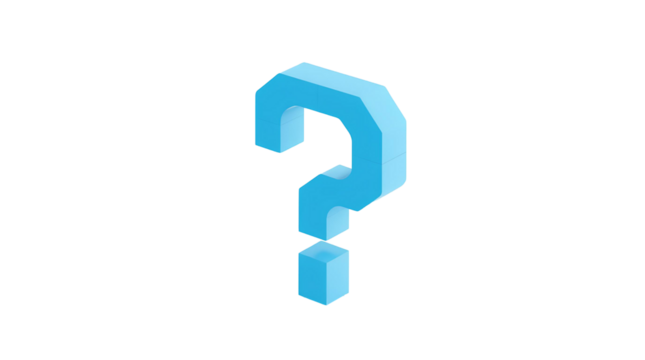 3D Pixelated Question Mark – Blocky Light Blue Geometric Symbol Isolated on Transparent Background
