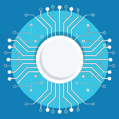 A circular circuit board design depicting modern technology and digitalization concepts in a clean and minimalist style