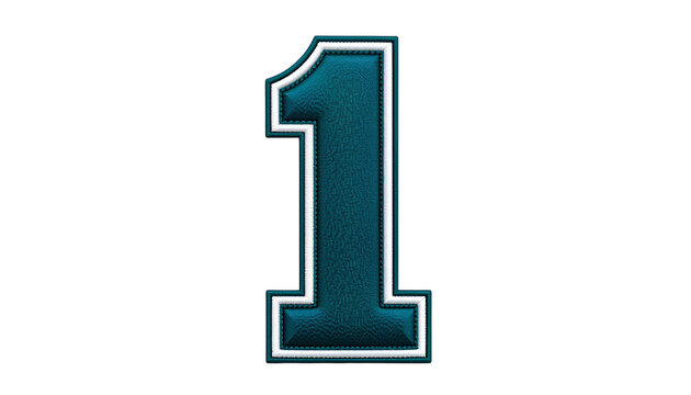 Dark Teal Number "1" Patch &ndash; Bold Stylized Embroidered Design with White Outline Isolated on Transparent Background
