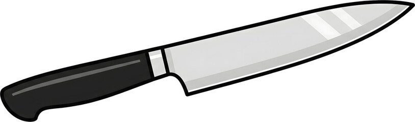 Hand drawn kitchen knife with a black handle. A chef's tool for cooking, cutting, and preparing food. Isolated on a white background for design projects.