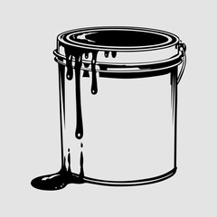 Paint Bucket Single Isolated Graphic Sign Vector Clip Art, Bucket Simple Icon Set Paint Bucket Black Silhouette Graphic Shape