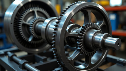 Fototapeta premium High detail view of dual gear wheels inside engine block showing mechanical synchronization and precision engineering design