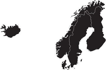 Nordic Countries Black Silhouette High Detailed Editable