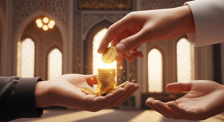 Zakat Gold coins donation mosque.