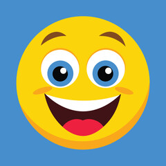 Fototapeta premium Cheerful Emoji with Wide Smile An Expression of Joy and Happiness in Yellow with a Blue Background