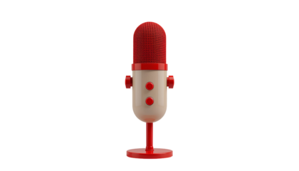 Red Microphone Icon – Stylized Audio Mic with Textured Diaphragm and Cream Midsection Isolated on Transparent Background