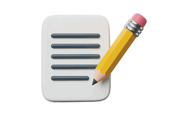 3d illustration of a pencil writing on a document