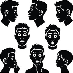 Black Curious Face Silhouette Icon Vector Set Curious Expression Face Icon Black Silhouette Design