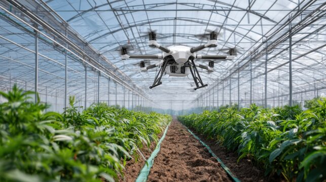 drone flying greenhouse plant inspection