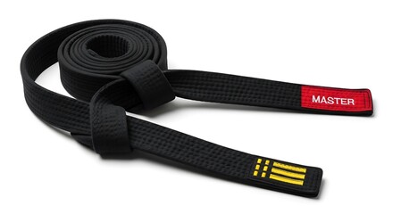 Black martial arts belt with tied.