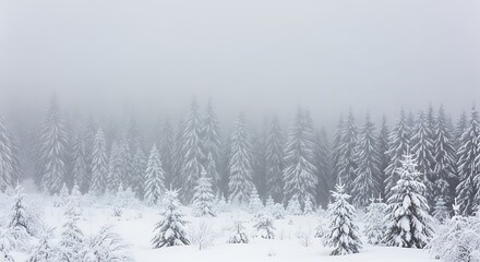 Snowy Mountain Forest with Foggy Winter.