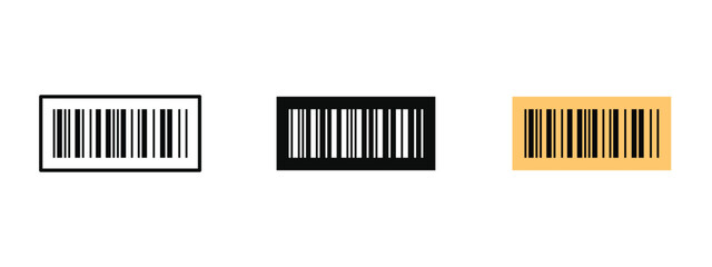 Barcode icon in fill colored outline style on a clean white background, representing product labeling, scanning, and retail checkout.